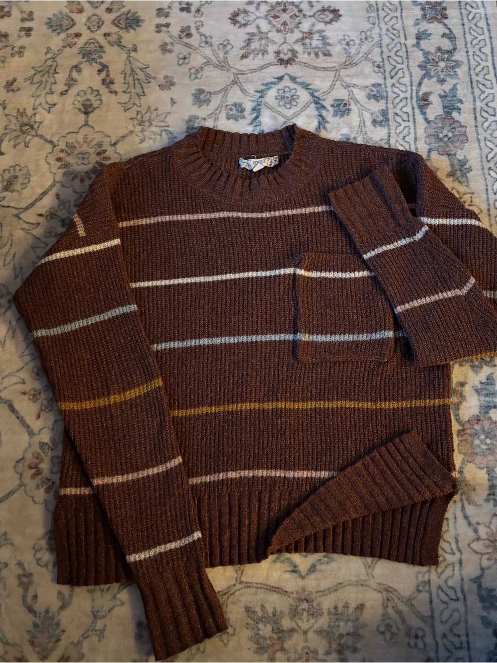 Women’s Burgundy Striped Crewneck Sweater